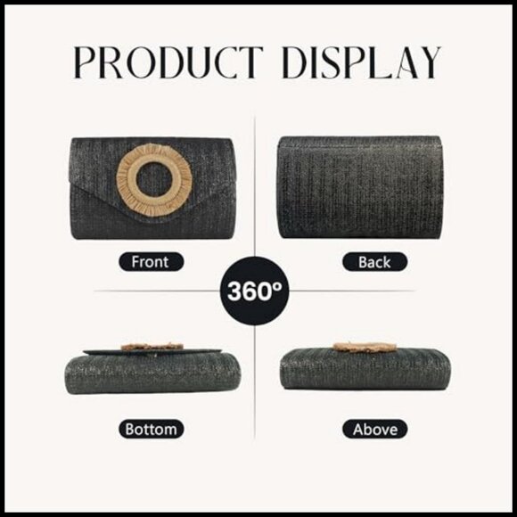 Straw Clutch Purse Elegant Evening Bag Formal Party Wedding Boho Chic - Picture 5 of 7